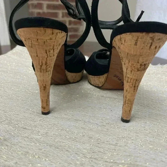 Donald J Pilner Couture Calia Heels Size 10 Black Made In Italy Cork Leather - Picture 5 of 11